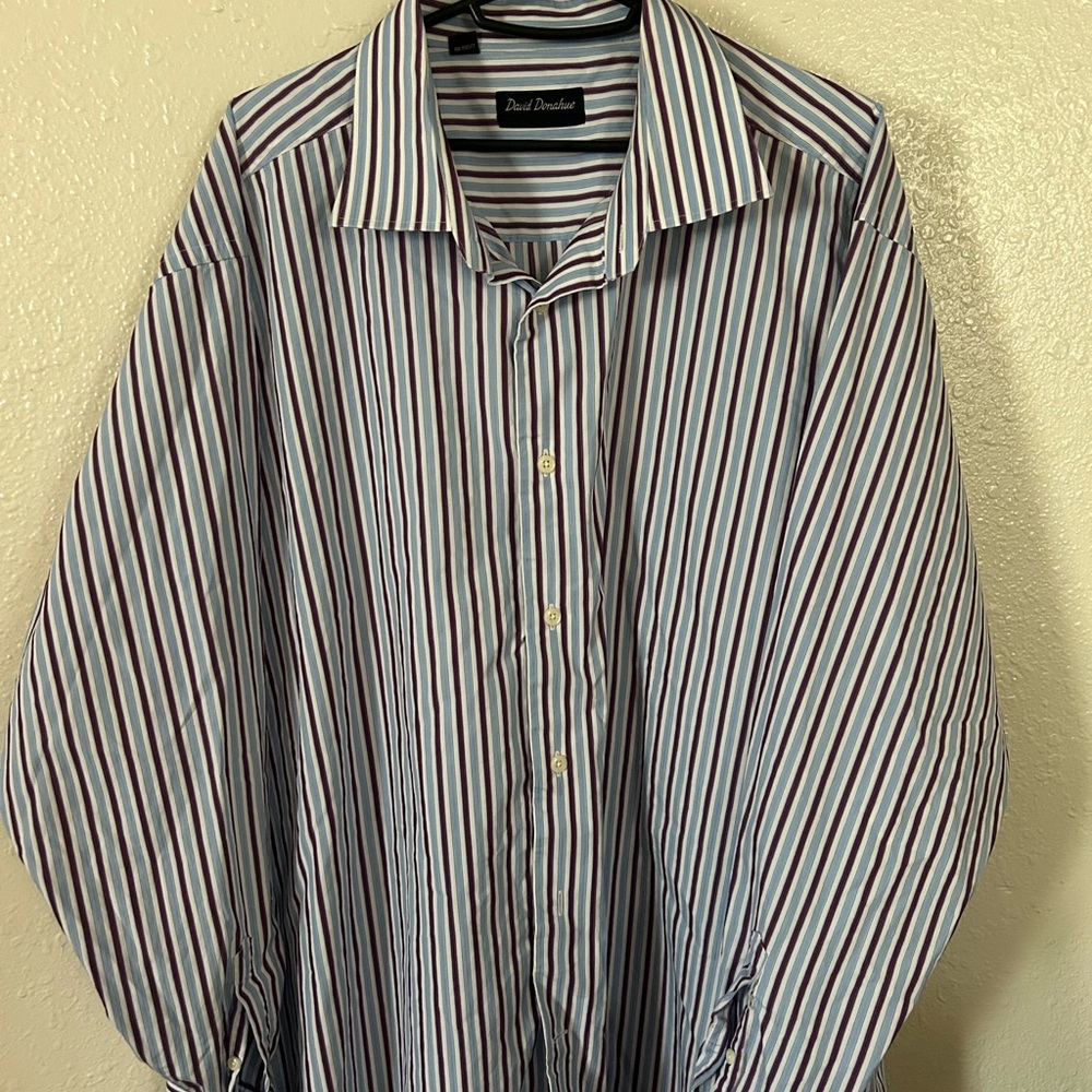 David Donahue Blue and White Dress Shirt